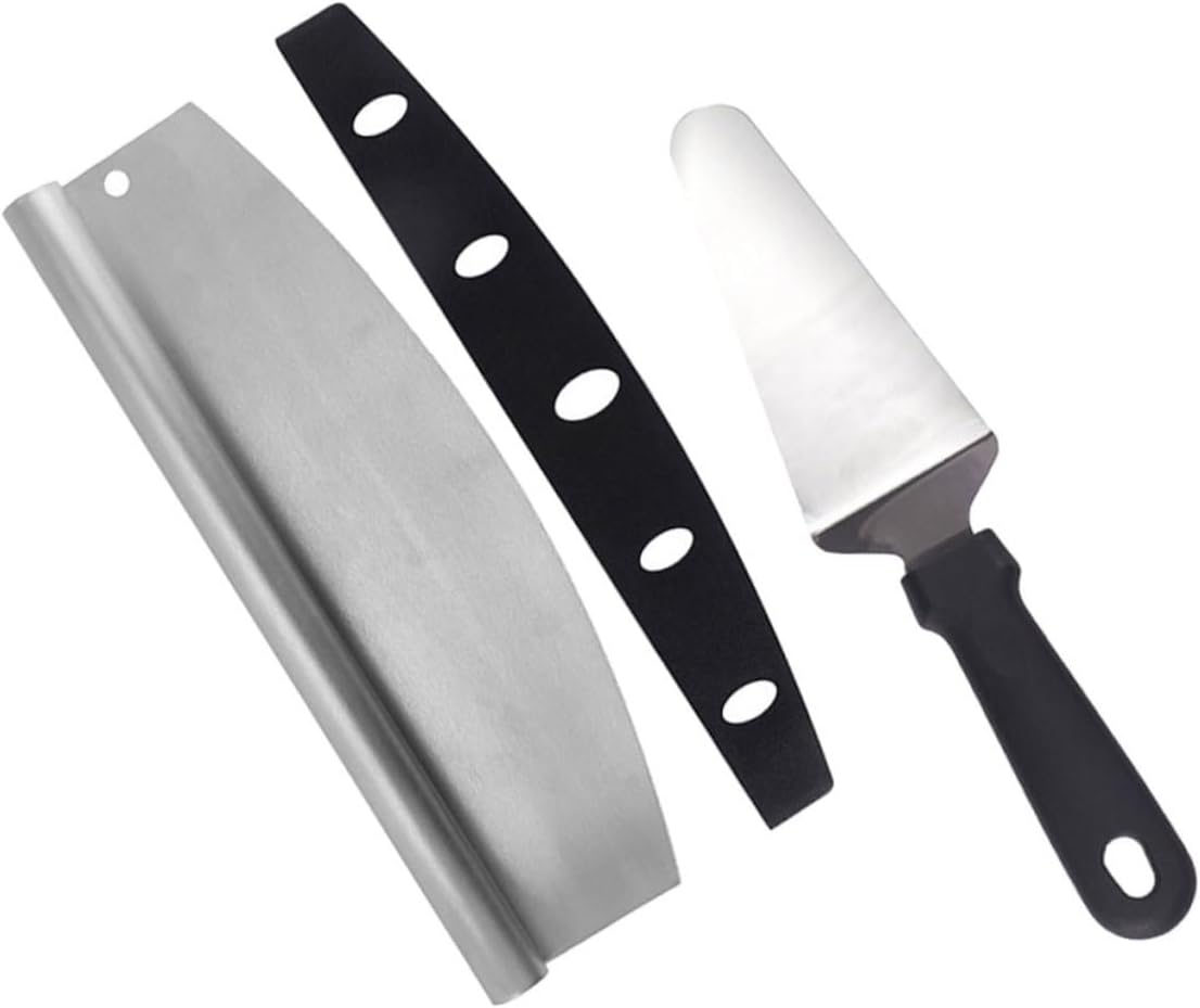 Pizza Cutter and Stainless Steel Pizza Transfer Peel Set with Pp Handle Multifunctional Semi-circular Blade Baking Tool for Kitchen and Homemade