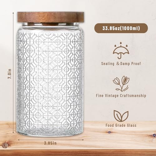 Image of Vintage Glass Jars with Wooden Lids, 34 oz Airtight Glass Food Storage Containers Sets for the Kitchen, Sugar Candy Coffee Cookie Tea Spice Pasta