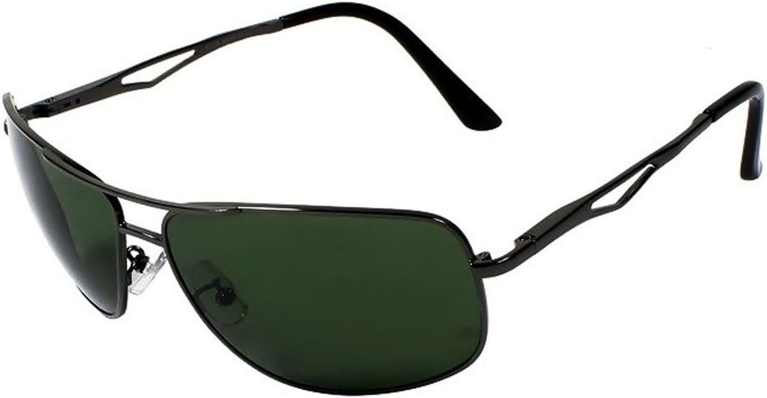 AISLIN® Toughened Glass Rectangular/Aviator Sunglasses For Men - (Dark Green G-15 Lens | Gun Metal Frame | Large Size | RB3481)