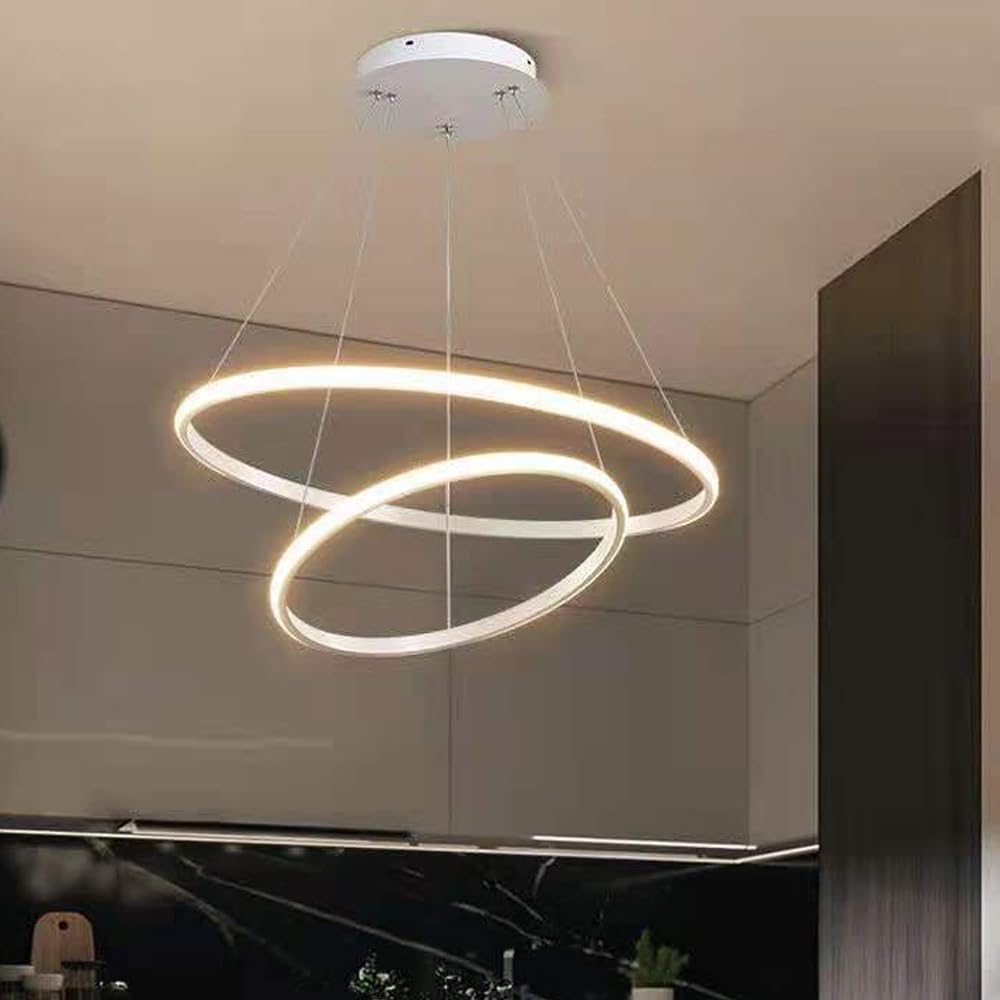 Lampada a Sospensione a LED, 2 Anelli Sospesi Lampadario Cerchi dal Design Moderno, per Soggiorno Sala da Cucina Stanza degli Ospiti (Bianco)