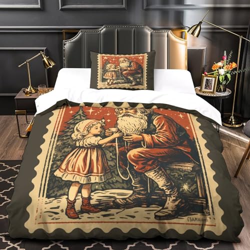 Housse de couette avec fermeture à glissière Noël lit simple 3D
