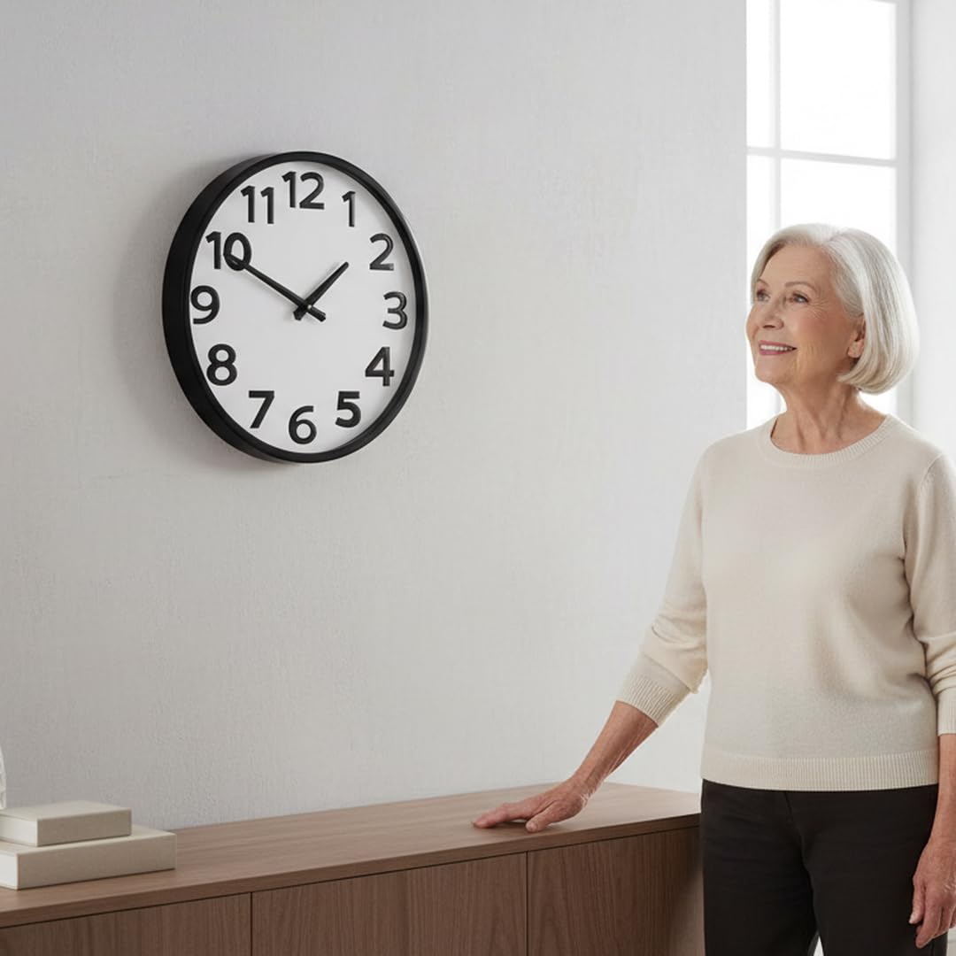 Crosstime Modern Silent Wall Clock 16 Inch – Large Easy-to-Read Numbers, Battery Operated Non-Ticking Analog Clock for Living Room, Kitchen, Office - Minimalist Round Decor