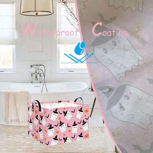 Image of NTAO Gift Storage Basket Empty for Halloween, Storage Bin with Handles, Room Decor, Book Box(Pink Ghost Bat)
