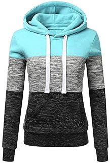 Women Long Sleeve Hoodies Pullover Teen Girls Sweatshirts Pacthwork Shirts Sweater Blouse Hooded