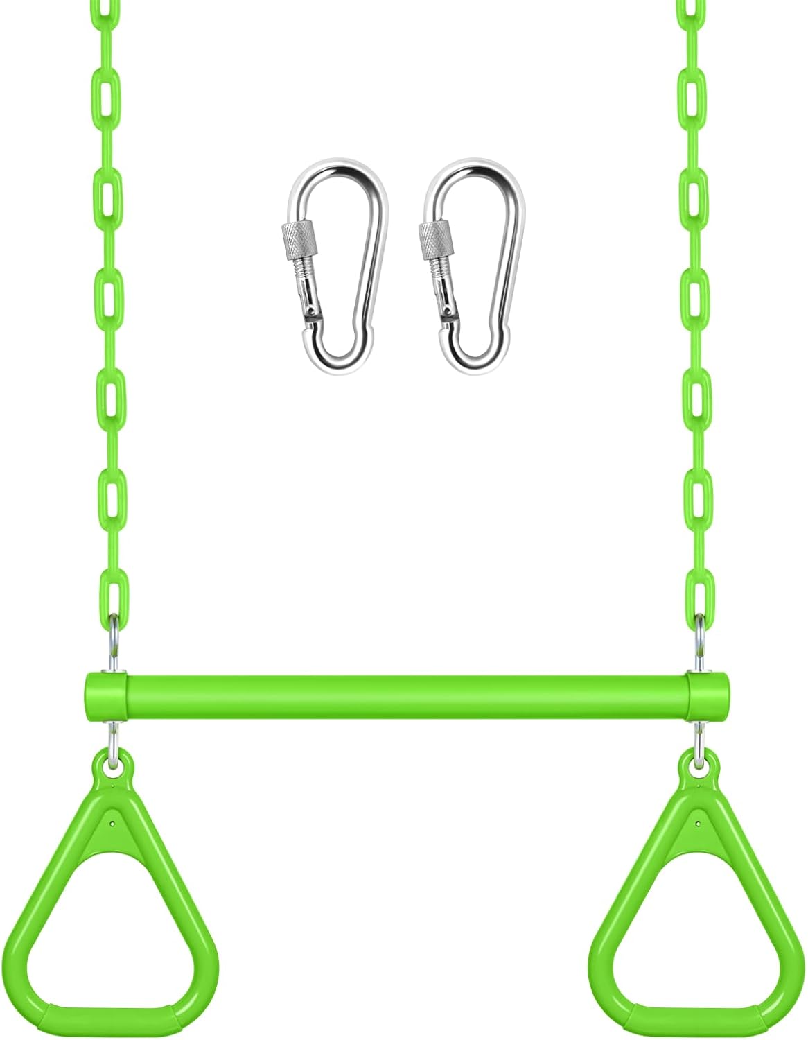 LadyRosian 17" Trapeze Bar Swing Set Gym Rings 47" Heavy Duty Chain Swing Set Accessories with Locking Carabiners Plastic Coated Chains Monkey Bars for Backyard, Playroom (Apple Green)