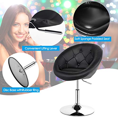 Waterjoy Swivel Round Tufted Back Pu Leather Bar Chairs, Adjustable Height 23.6" To 31.5" Modern Chrome Bar Stools With Hydraulic Lift #TOP2