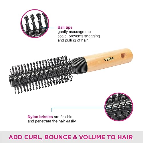 VEGA Round Brush For Men & Women, (E8-RB), Brown - Image 4