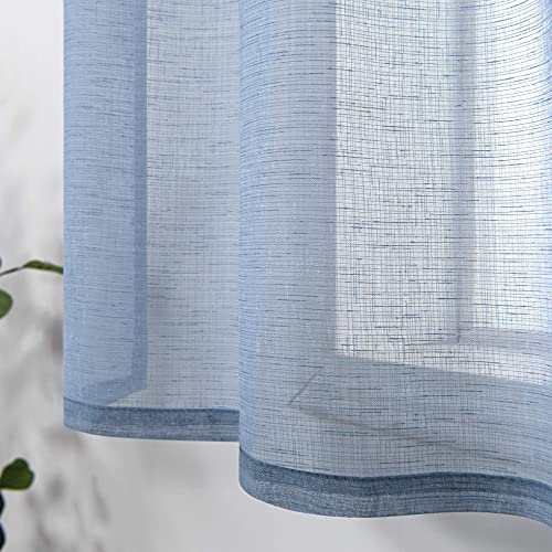 Image of KOUFALL Dusty Blue Short Curtains 24 Inch Length for Small Windows Set of 2 Pieces Sheer Kitchen Curtains 30x24 Long