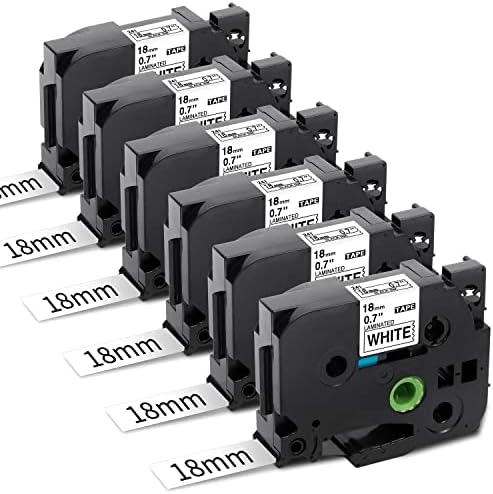 Fimax Compatible Brother P Touch TZe-241 TZe241 Label Tape 18mm 0.7 Laminated White TZ-241 Tape for Brother Ptouch PTD400 PTD600 PT2030 PT1880 PT1890 PTP700 Label Maker, Black on White, 6 Pack