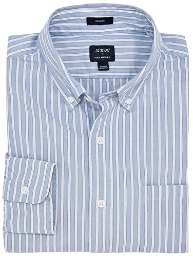 J.Crew Mercantile Mens Classic Fit Plaid Flex Casual Shirt L EOE Blue Stripe WZ7002