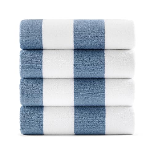 - 4-inch Blue Striped Design, 100% Absorbent Hotel-quality Cotton, 35 X 68-inch Towels, Pack Of 4