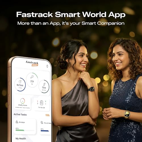 Image of Fastrack Noir Rizz Women Smart Watch with 1.72 inch inch Ultra HD Display,Womens Health,AI Watchface & AI Chat,Functional Crown,24 /7 Health Suite,BT Calling,IP68,Additional Silicone Strap,Games - Black