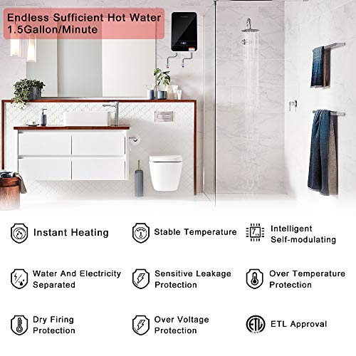 Tankless Water Heater Electric Ecotouch 9Kw 240V On Demand Water Heater Self-Modulating Instant Hot Water Heater Point Of Use Water Heater Eco90 Black #TOP1