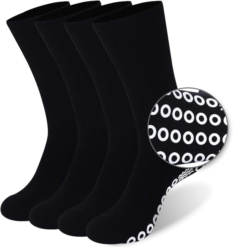 KitNSox Non-Skid Diabetic Socks for Men Women, Non-Binding Moisture Wicking Cushioned Non Slip Crew Grip Socks