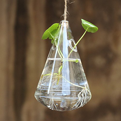 CER0T Hanging Water Drop Shaped Glass Hydroponics Flower Vase Home Garden Wedding Party Decoration