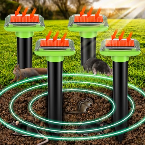 Kuckee Solar Sonic Pest Repeller Stakes, 4 Packs of Mole Repellent, Mole Trap for Garden, Snake...