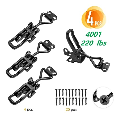 Image of 4 Pack Adjustable Black Toggle Clamp Latch (4001) Heavy Duty 220 lbs Toggle Latch & Quick Release Metal Pull Latches, Easy to Install for Lid Box Case Door Smoker room(20pcs 0.6 inch Screws)