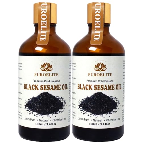 Image of Puroelite Cold Pressed Black Sesame Seed Oil | 100 ml Each (Pack of 2, 200 ml Total) | 100% Pure & Natural | For Face, Hair & Body Care | Glass Bottle with Dropper