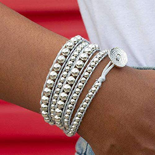 Spirit Wrist Simone Wrap Beaded Bracelets – Boho Bracelets For Women & Men – Silver Zinc + Gray Bead Bracelet – Handmade In Bali Women’s & Mens Bracelet – Great Gift For Women & Men #TOP7