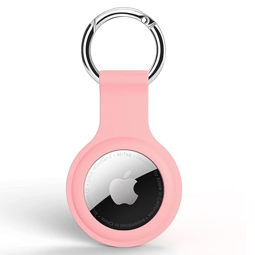 SQUIF Airtag Silicone Case Protective Cover for Airtag Case Locator Tracker Anti-Lost Device Keychain Protection (Pink)