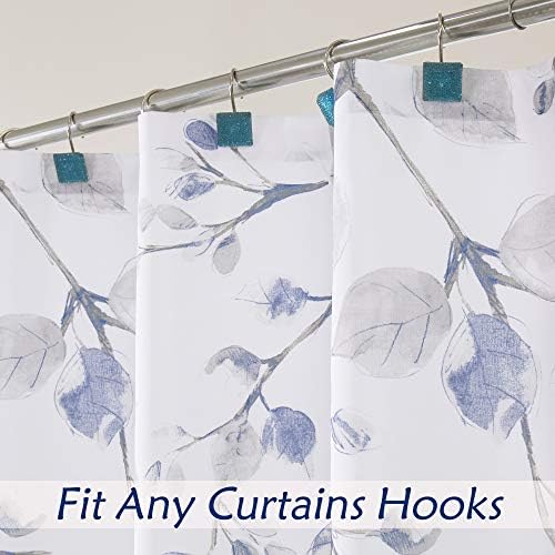 WEST LAKE Navy Blue Leaf Shower Curtain Water Resistant Decorative Sweeping Floral Print Canvas Bathroom Spa Hotel Shower Curtain with Buttonholes (White, 70"x72",178x183cm)