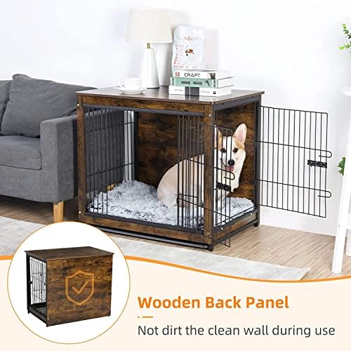 BingoPaw Wooden Dog Crate Furniture: 30 inch Medium Fancy Wood Top Indoor Pet kennel Cages End Table with Double Door and Removable Tray for Medium Dogs Puppy Rustic Brown Rustic Brown