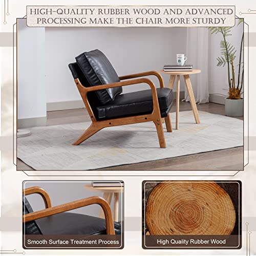 Kinffict Upholstered Mid Century Accent Chair, Comfy Lounge Armchair With Thicken Cushion, Modern Wooden Arm Chair, Sturdy Reading Chair For Living Room, Bedroom, 300 Lbs Weight Capacity, Black #TOP4