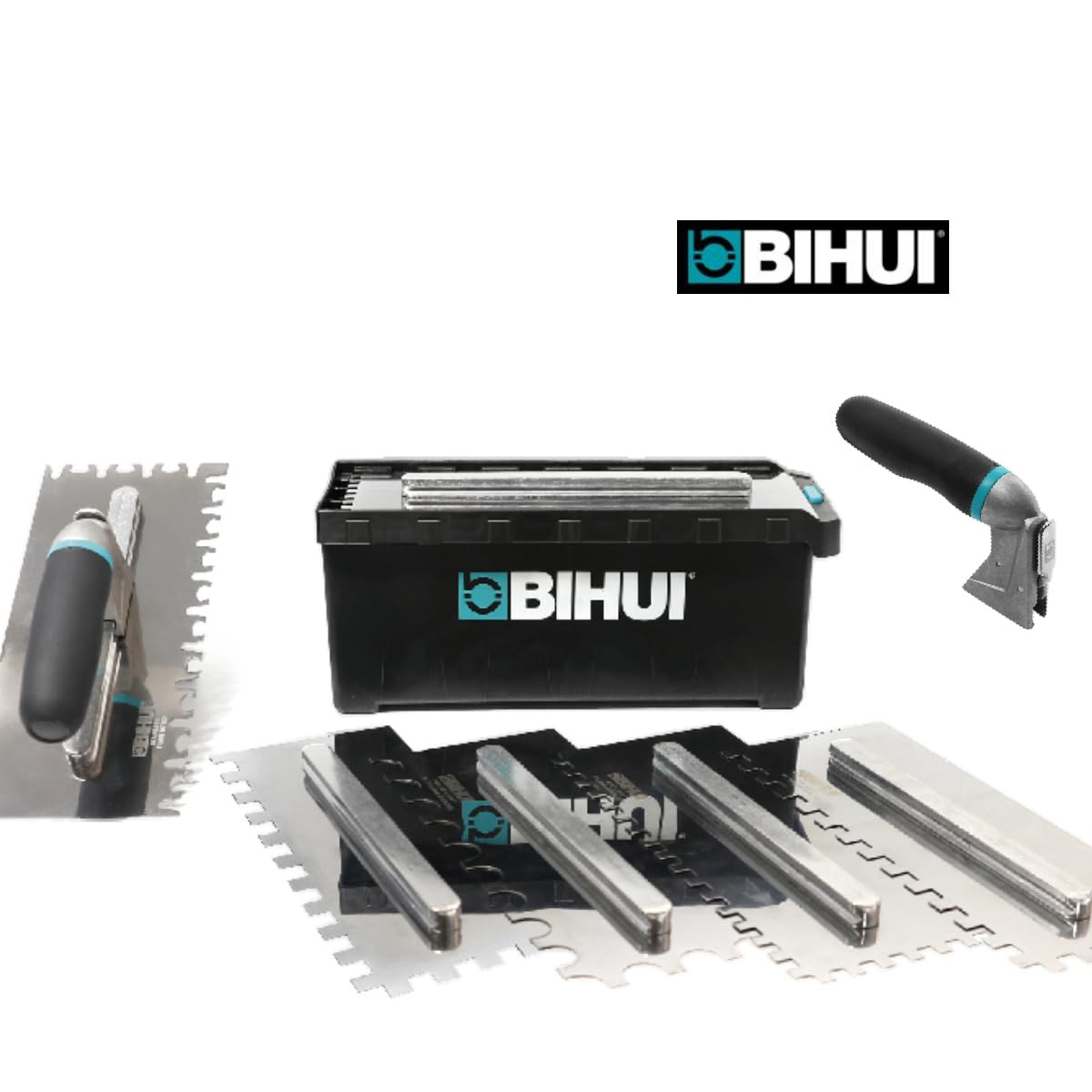 Set di Spatole Dentate BIHUI - 6 Spatole per Stuccatura da 280x115mm - Spatole in Acciaio Inox per Colla - Dimensioni 6, 8, 10, 12, 10x20mm.