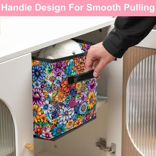 Boîte de rangement florale pliable pour étagère de chambre - 6