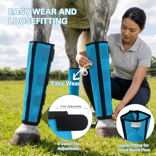 Fly Boots for Horses Set of 4, Breathable Mesh Leg Wraps for Insect Protection, Reduce-Stomping Adjustable Equine Leg Wraps & Socks by Lingogo Direct - Used condition - Image 4