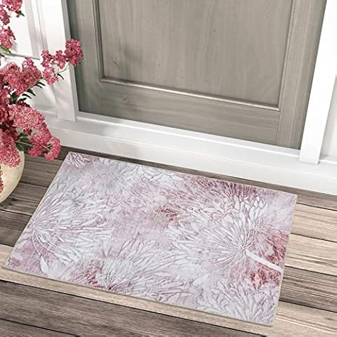 DECOMALL Jasmine Door Mat 2x3ft,Washable Small Rugs Pink , Modern Floral Throw Carpet for Entrance, 24"x36", Pink / White Cover
