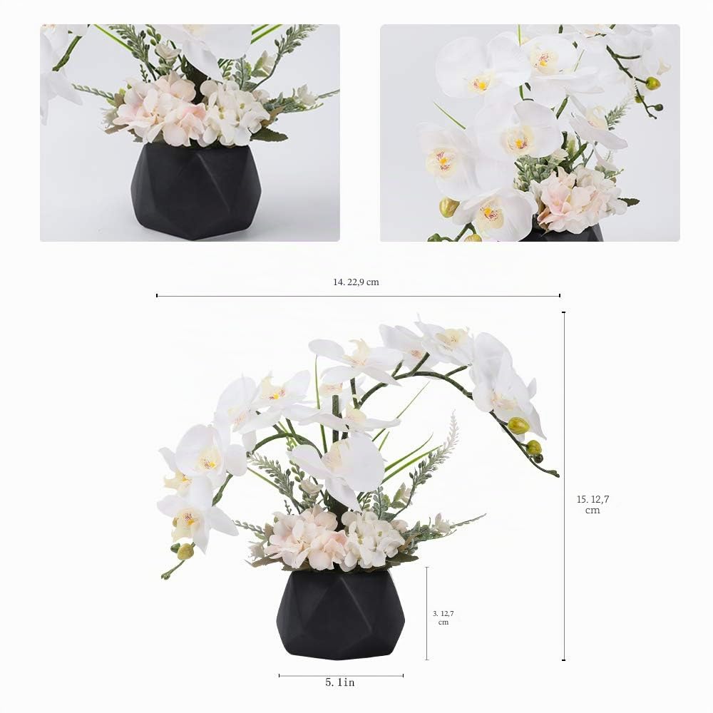 LESING Fiori artificiali di Ochid finte orchidee con vaso di fiori artificiali per la decorazione della casa (stile 2, vaso nero)