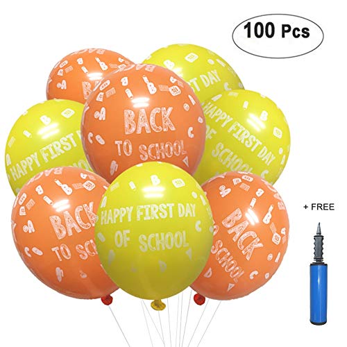 Back to School Decoration Balloon, Happy First Day of School Sign 1st Preschool Photo Prop for Kindergarten Classroom Welcome Teacher Student Party Favors Supplies Decor 100 Pack with 12