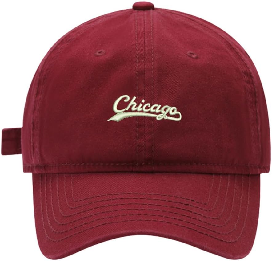 Baseball Cap - Chicago Embroidered Washed Cotton Dad Hat Adjustable Unisex Casual Cap