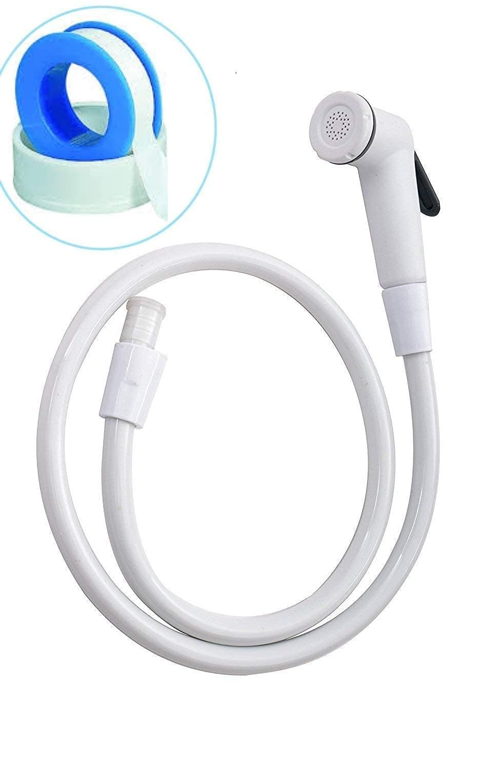 TECHTEST® PVC COUNTI Toilet Jet Spray Plastic Jet Spray Health Faucet with Flexible Hose and Wall Stand, White, Polished Finisht (Faucets (White) -Pack of-2)