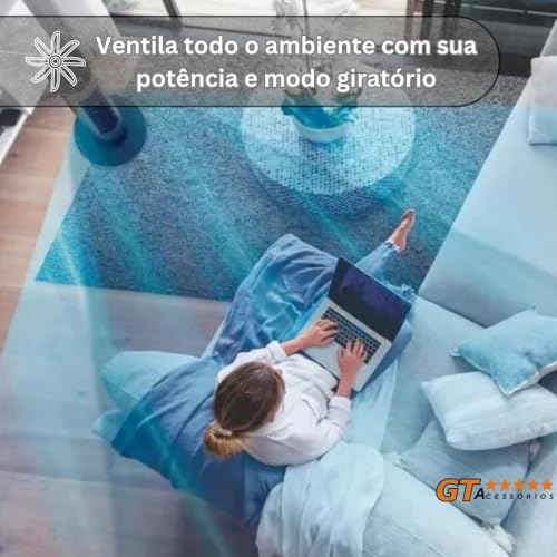 Ventilador Torre, Climatizador de Ar, Vertical, Coluna, Silencioso com 3 Velocidades Giratório de Pa