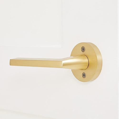 Miniatura 3 de Explore Hardware Champagne Collection - Manija de puerta simulada de latón macizo de un solo lado, sin giro, color dorado satinado