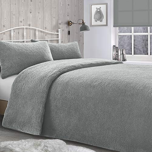 Velosso Teddy Bear Super Plush Warm Fuzzy Cuddly Fleece Thermal Bedding Set (Silver Grey, King Size)