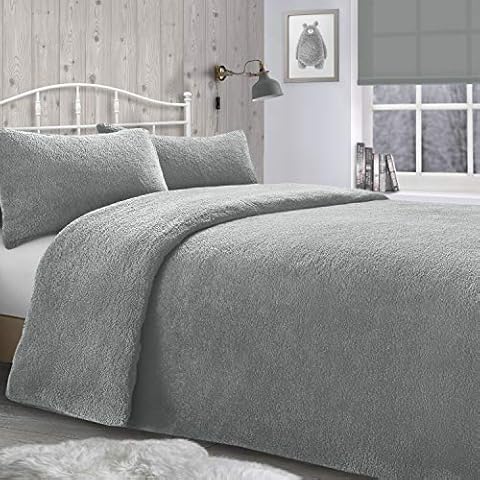 Velosso Teddy Bear Super Plush Warm Fuzzy Cuddly Fleece Thermal Bedding Set (Silver Grey, Double Bed) Cover