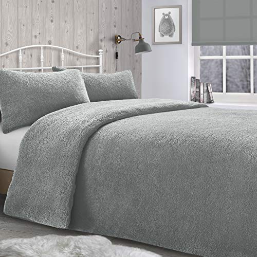 Velosso Teddy Bear Super Plush Warm Fuzzy Cuddly Fleece Thermal Bedding Set (Silver Grey, Single Bed)