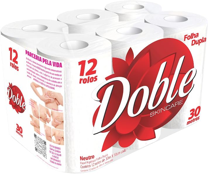 Doble Papel Higiênico SkinCare Folha Dupla, 12 rolos de 30 metros