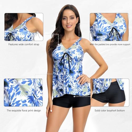 Tankini Swimsuits for Women Two Piece V Neck Tummy Control Bathing Suits Athletic Swimwear with Boy Shorts4