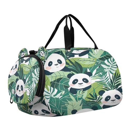 YETTASBIN Sport Travel Duffel Bag for Girls Boys, Panda Large Waterproof Weekender Overnight Bag, Detachable Shoulder Strap Gym Bag with Shoe Compartment & Wet Pocket