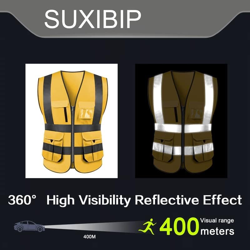 High visibility reflective safety vest multi pockets Hi-vis vest workwear safety waistcoat with reflective strips - Image 6
