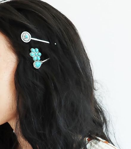 4 horquillas retro para el cabello para mujeres y niñas, hechas a mano, color turquesa, decorativas, horquillas vintage, pinzas para el cabello,
