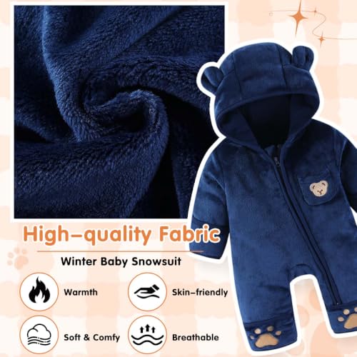 Image of Fairy Baby Newborn Baby Bear Outfit With Fold-Over Mittens Footies Thin Fleece Romper Hooded Jumpsuit Winter Coat Girls Boys