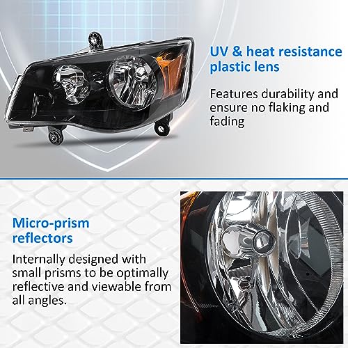 APSVE Headlight Assembly for 2011 2012 2013 2014 2015 2016 2017 2018 Dodge Grand Caravan, 08-16 Chrysler Town & Country Head Lights Headlamp Replacement Driver and Passenger Side, Black by APSVE - Image 5