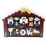 Kurt Adler 2-3-Inch Wooden Children's Nativity Set with Stable and 10 Figures