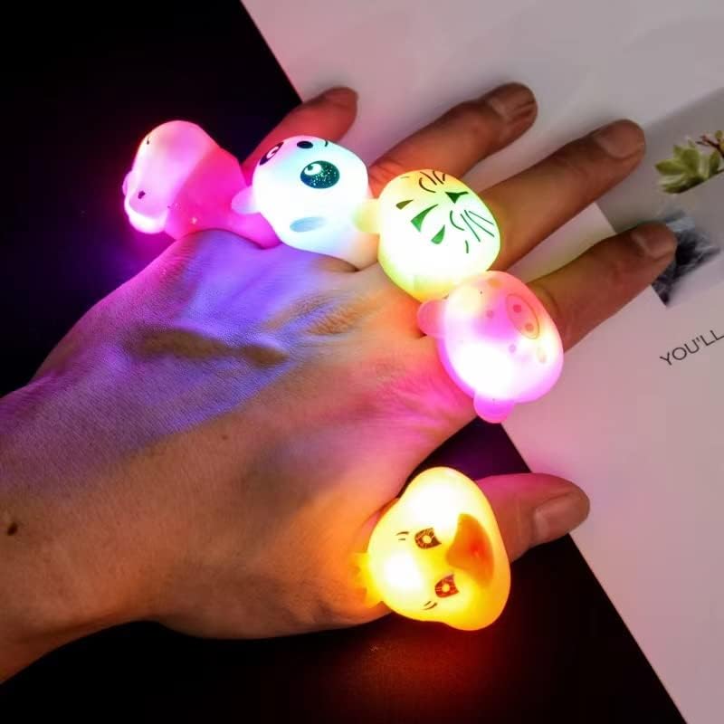 Miniatura 5 de SOFLIY 45 piezas de anillos LED que se iluminan - anillos de dedo coloridos, rugosos y parpadeantes, juguetes de gelatina suave que brillan en la