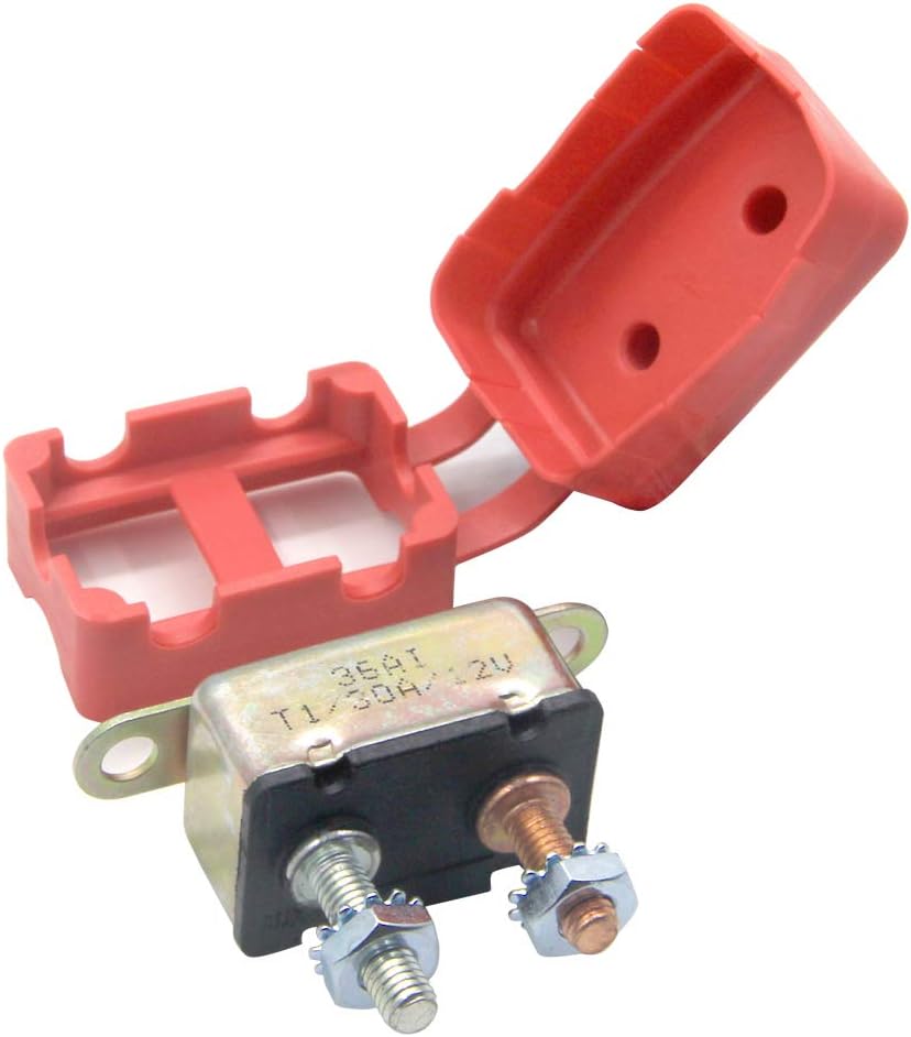 RKURCK 12V 30A Circuit Breaker, 10-32 Stud Bolt Terminals Bracket Auto Reset for Automotive RV Marine Boat with Plastic Cover 30 Amp 30 Amp YBT-LSX-30A-C